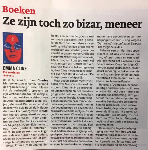 Rave reviews in Vlaamse en Nederlandse pers voor Emma Cline